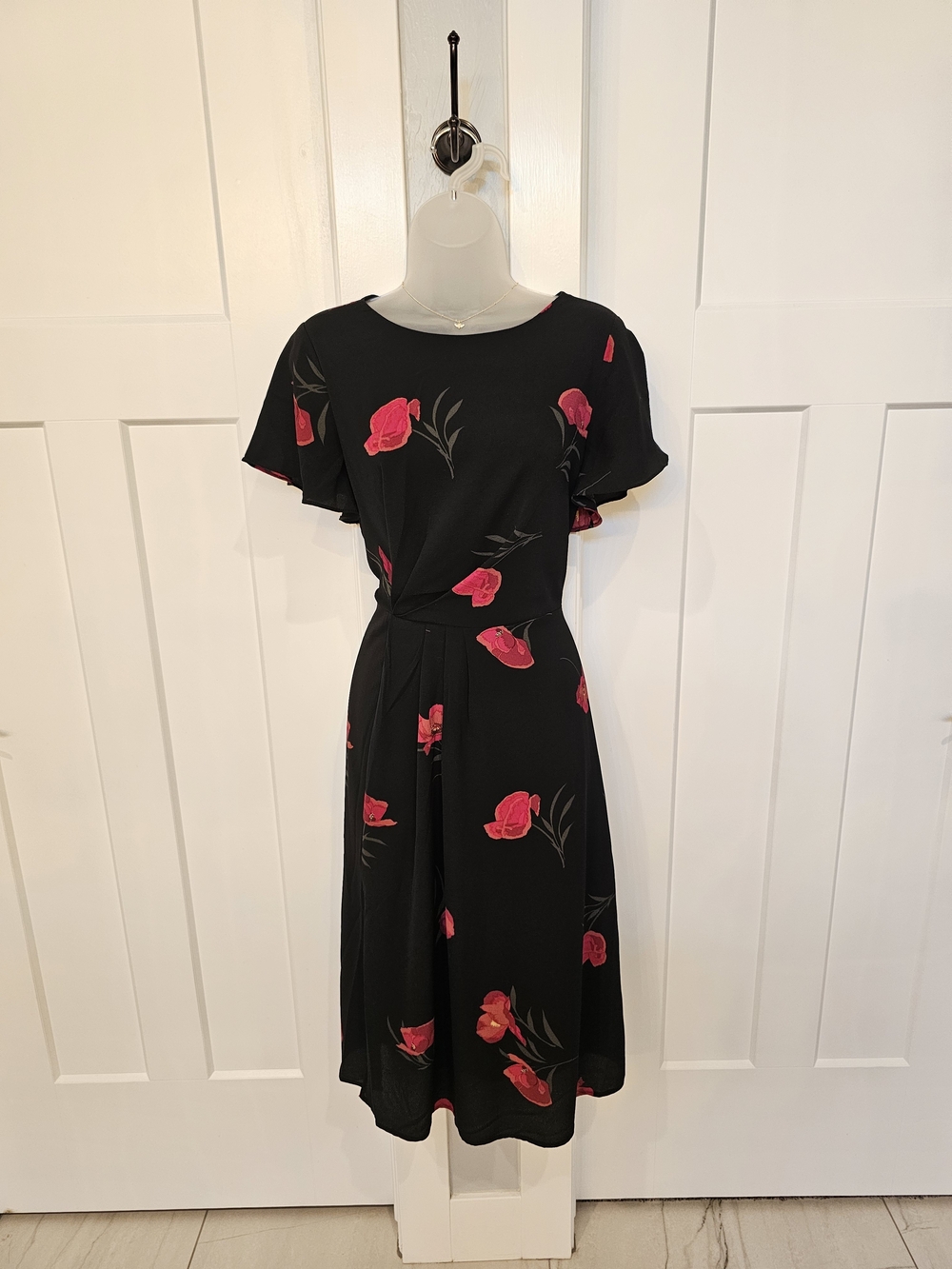 JustFab Black Midi Dress with Floral Print